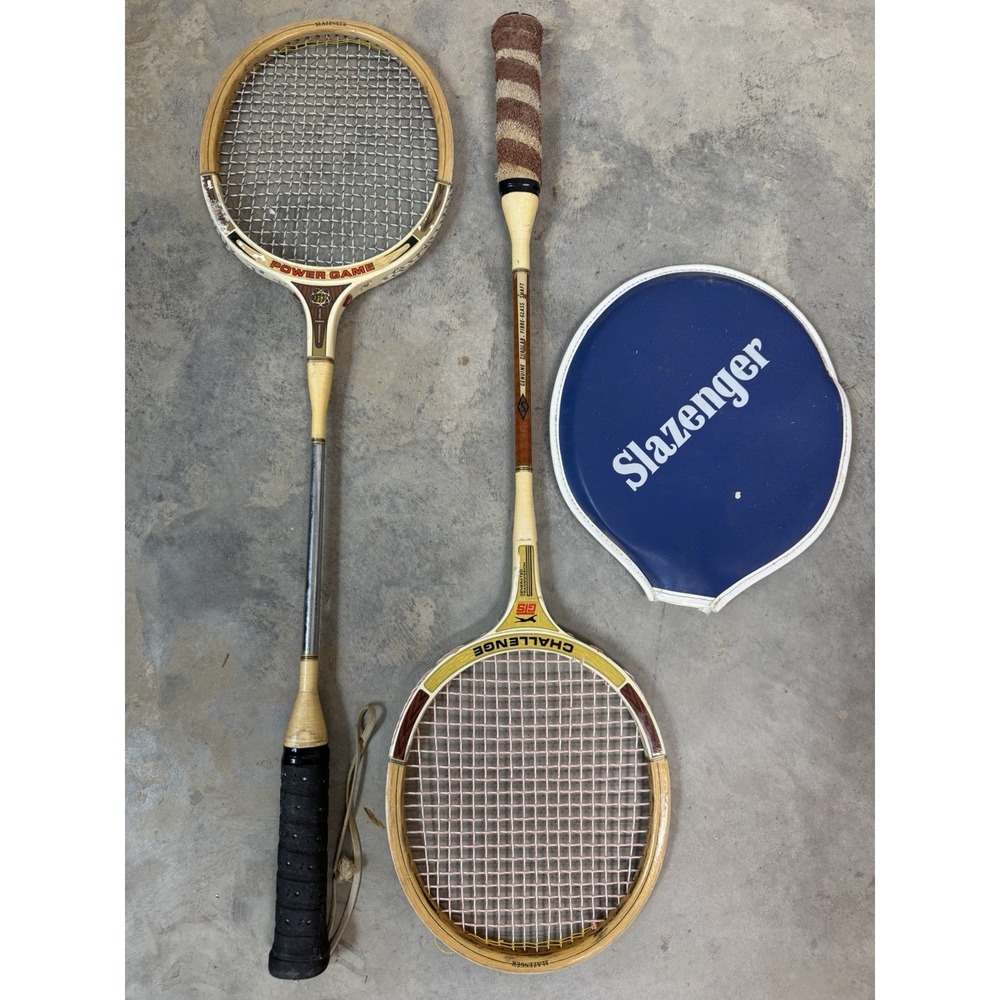 VTG Slazenger Wooden Badminton Rackets Glass Fibre Shaft Power Game Challenge